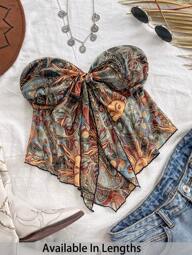 SHEIN PETITE CURVE Top de tirantes de punto con estampado para mujer de talla grande, para vacaciones, otoño/invierno