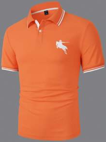 Manfinity Homme Men's Striped Short Sleeve Casual Commuter Polo Shirt