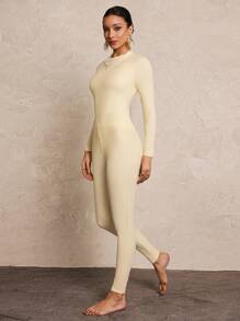 Swim Mulvari 3pcs Women Burkini Set, Long Sleeve Top, Leggings, And Skirt, Tight-Fitting High Elasticity, Fresh Floral Decor, Casual For Beach Party, Beach ResortArabic Clothing For Summer Beach Vacation - Apricot - View 4