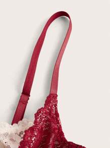 SHEIN ICON 撞色双层蕾丝杯带蝴蝶结蕾丝性感内衣文胸 - 彩色 - 查看 4