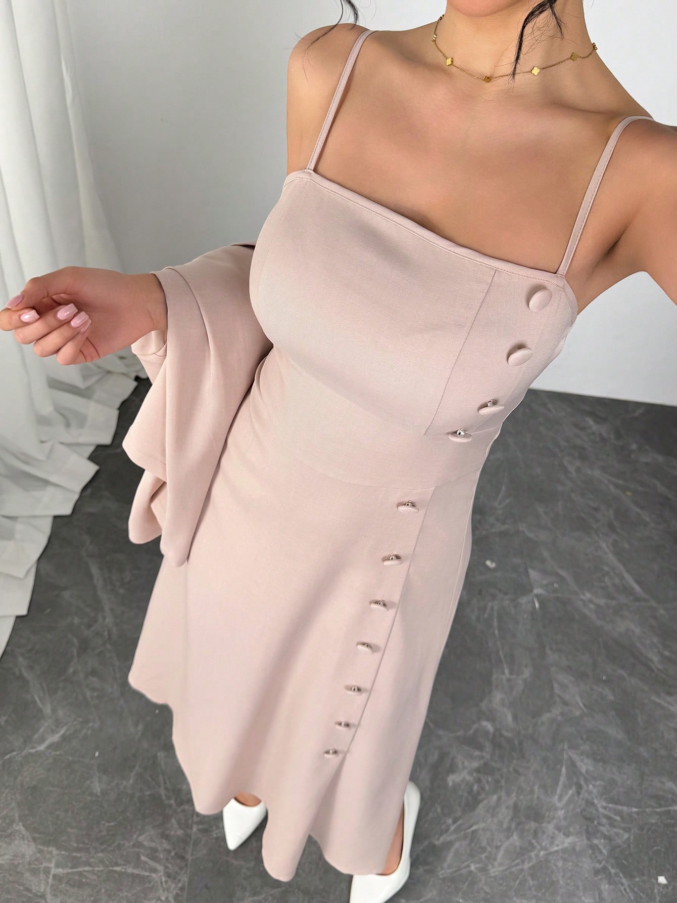 Modelyn فستان قميص زراعي بلون وردي فاتح + بليزر ضي...