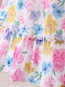 Meisjesjurken voor tieners Kleurrijke bloemen Dopamine print Polka Dot textuur Jacquard Chiffon korte mouw Mid-Lengte jurk, geschikt voor uitjes, vakanties, verjaardagen
