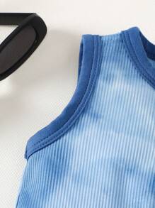 1pc Newborn Baby Boys' Casual Tie-Dye Pattern Knitted Sleeveless Jumpsuit With Snap Closure At Neckline, Suitable For Daily Indoor And Outdoor Wear, 1-9 Months - Blue - View 5