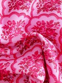 SHEIN Swim 2pcs/Set Women's Summer Random Floral Print Spaghetti Strap Frill Beach Vacation Bikini Swimwear - Pink - View 5