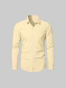 Manfinity Mode Camisa casual/de negocios de manga larga y de un solo pecho de unicolor para hombre de talla grande