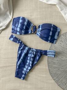 Swim Vcay Springbreak 女士夏季随机印花抹胸金属装饰性感比基尼套装 - 彩色 - 查看 1