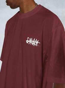 SUMWON Oversized Graphic Statement T-Shirt With Edgy Text Print Urban Streetwear Crew Neck Cotton Casual Summer Festival Top