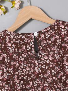 SHEIN Tween Girl Vacation Ditsy Floral Contrast Lace Long Sleeve Casual Dress Young Girls Dresses - Burgundy - View 6