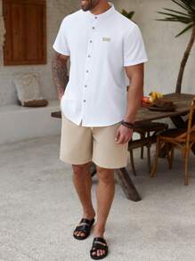 Manfinity Homme Plus Size Men's Single-Breasted Short Sleeve Shirt And Shorts Casual 2 Pieces Set - Multicolor - View 6