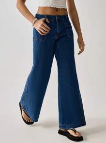 Easelle 女士休闲牛仔裤，简约时尚，适合日常穿着 - 藍色 - 查看 6