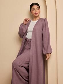 Graceveil Effen kleur damesjack met bubbelmouwen en gedraaid ontwerp, knielange rok in Arabische stijl