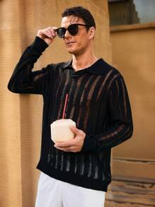 Genlund Suéter minimalista de manga larga y transparente de unicolor para hombre, uso diario casual - Multicolor - Ver 1