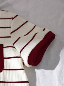 SHEIN Genkimix Kids 2pcs Young Boy Summer Textured Striped Polo Collar Top And Cargo Pants Set - Burgundy - View 6