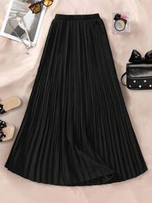 Sparklyn Tween Girl Asymmetrical Pleated Skirt - Black - View 1