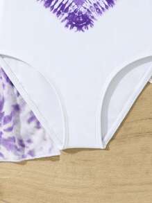 2pcs/Set Young Girl Swimsuit, Tie-Dye Heart Shaped With Adjustable Strap One-Piece Swimsuit & Cover-Up - Purple - View 4