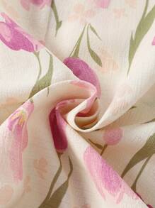 1pc Tween Girls Tulip Printed Bubble Sleeves Casual Nightgown Pajama Set,Summer,Travel - Multicolor - View 6