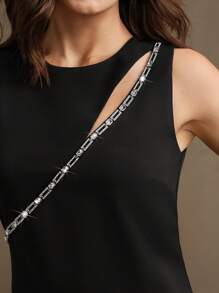 Elegant Chic High-End Luxury Design Hollow Chain Long Sleeve Slit Fitted Dress, Suitable For Wedding Guest, Party, Valentine, Black - Black - View 4
