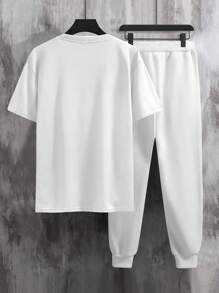 Manfinity Homme 男士字母印花圆领短袖 T 恤和抽绳腰裤休闲套装