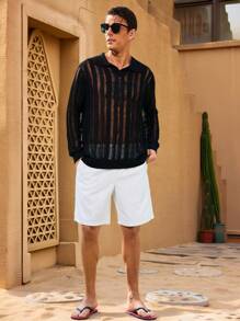 Genlund Suéter minimalista de manga larga y transparente de unicolor para hombre, uso diario casual - Multicolor - Ver 5