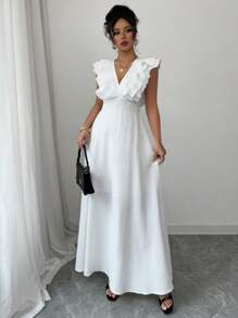 Elenzga Layered Ruffle Trim Elastic Waist Sleeveless Dress