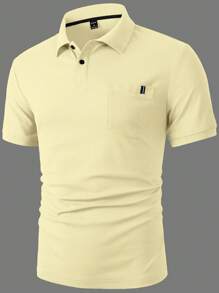 Manfinity Homme Chemise polo décontractée/pour les navettes à manches courtes, de couleur unie avec poche pour hommes - Jaune citron - Voir 4