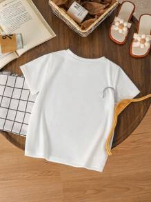 SHEIN Elladie kids 年轻女孩爱心与小狗印花圆领短袖休闲 T 恤 - 白色 - 查看 2