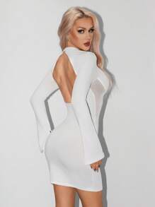 SHEIN ICON Mock Neck Mesh Insert Bodycon Black Dress