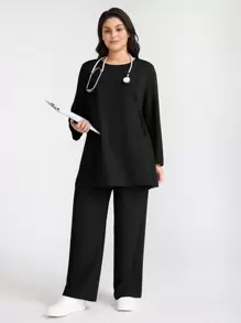 TaskEZ Conjunto de uniforme de trabajo de unicolor de manga larga y pantalón largo, ropa de trabajo para mujeres de talla grande, ropa de dos piezas, trajes de trabajo, trajes de talla grande para mujeres, ropa de talla grande para mujeres, pantalones de talla grande para mujeres, conjuntos de ropa de talla grande para mujeres