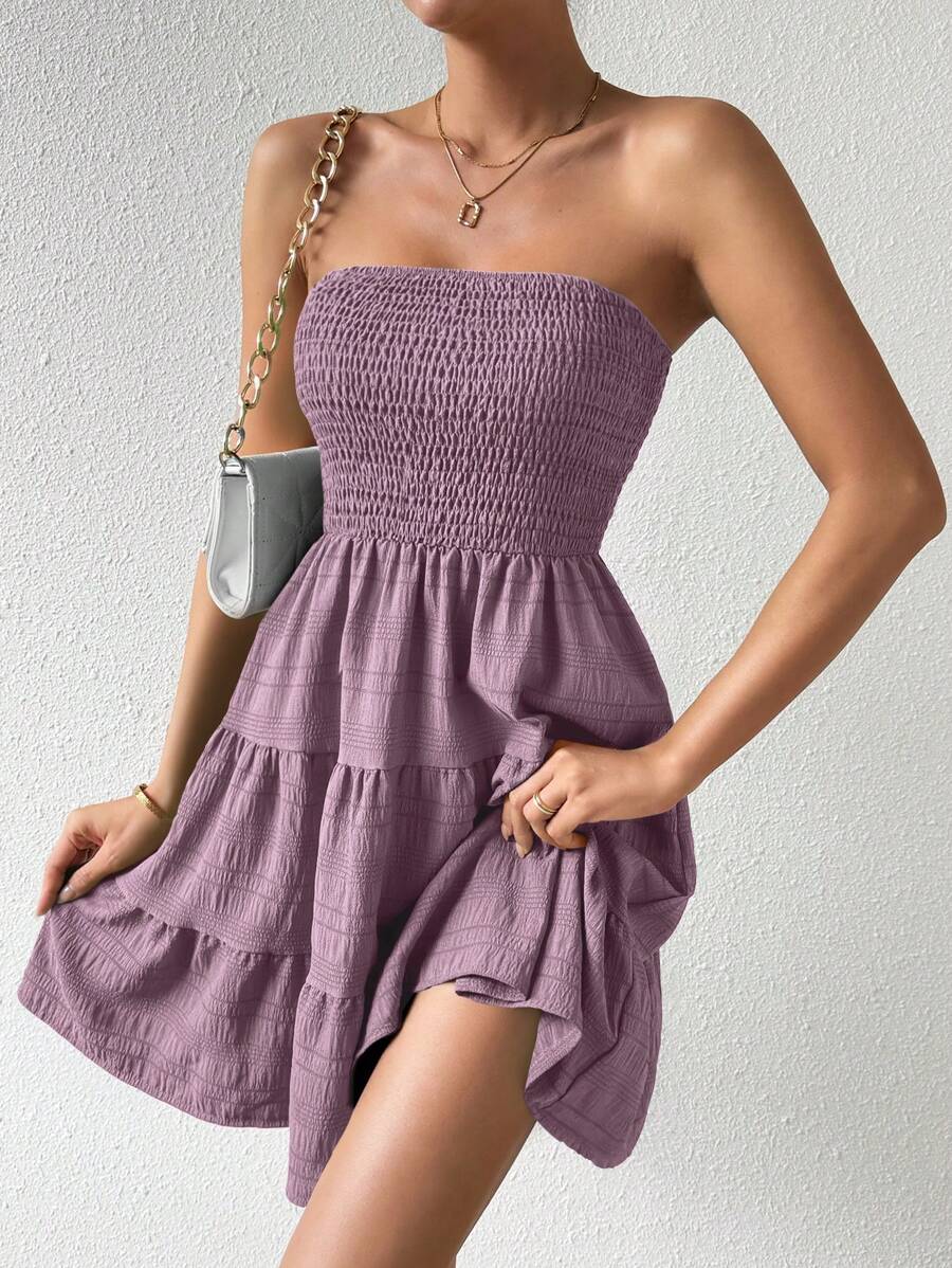 Chiquease Vestido de varios niveles con dobladillo sin mangas de unicolor, para uso vacacional