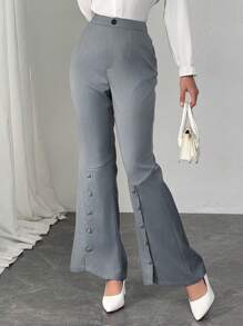 Modelyn Women Deep Gray Flared Long Pants With Slit Ankle Design - Dark Grey - View 6