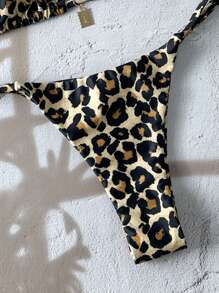 Swim Vcay 女士豹纹随机印花性感细肩带金属首饰比基尼套装，海滩夏季装 - 彩色 - 查看 5