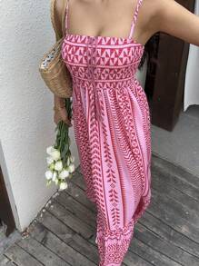 SHEIN Unity Women's Long Dress With Spaghetti Straps, Minimalist Fashion Suitable For Summer. Bohemian Style. - Red - View 4