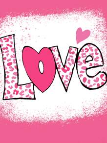SHEIN 2pcs/Set Girls' Valentine's Day Heart Print T-Shirt And Flare Pants Casual Outfit - Hot Pink - View 3