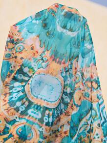 SHEIN CURVE+ Plus Size Women Retro Style Modest One-Piece Swimsuit With Skirt, Slimming High-Waist Digital Printed Two-Piece Swimsuit For Beach Holiday For Summer Beach Vacation - Multicolor - View 8