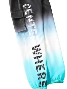 Teen Boy Pants Casual Printed Long Trousers, Contrast Gradient Letter & Gradient Print, Elastic Waist, Everyday Wear, Loose Street Style