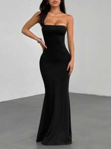 Flirla Combinaison longue noire dos nu à taille croisée et coupe sirène, très élastique, douce, confortable, à la mode, élégante et sexy, adaptée aux femmes au printemps/été - Noir - Voir 6