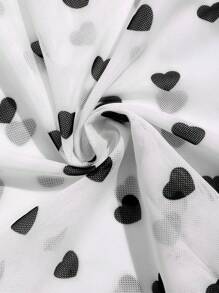SHEIN Clasi Commuter Simple Heart Print Mesh Women Top For Valentine's Day