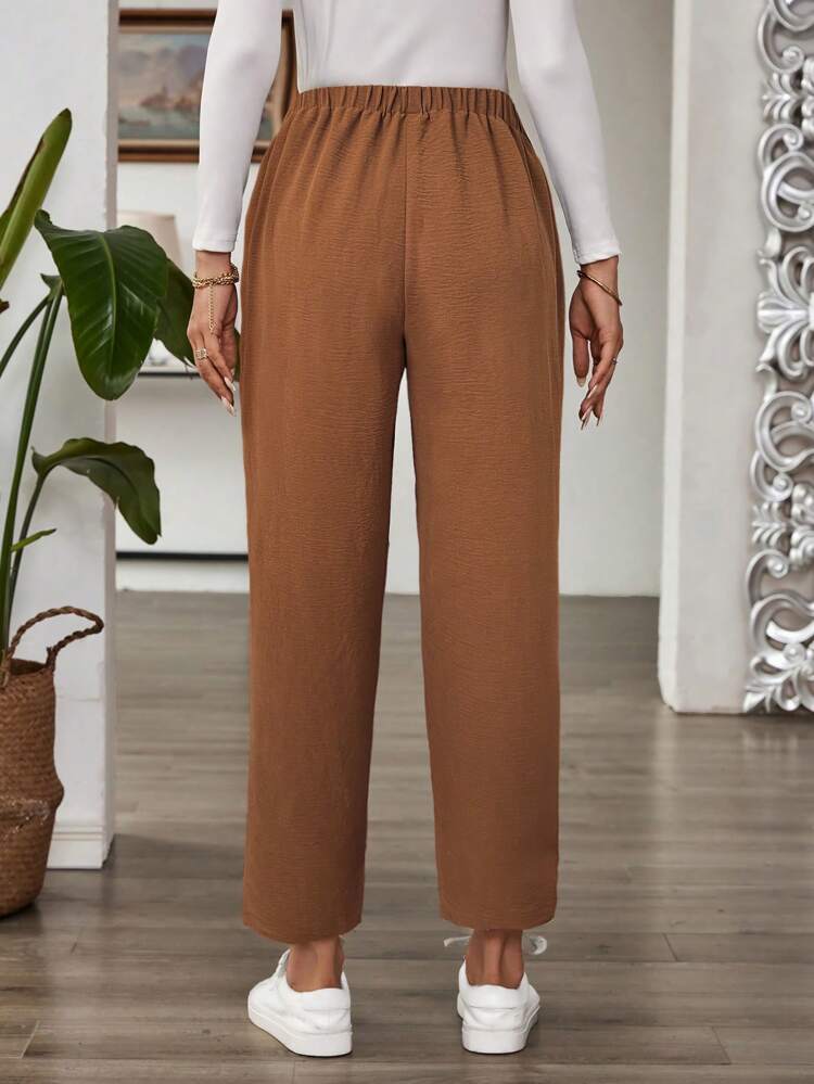 Women's Casual Elastic Waist Straight Leg Pants, Texture Trousers For Autumn