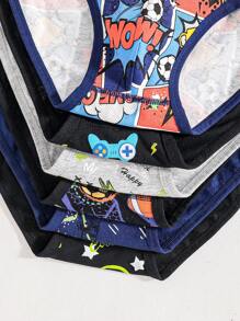 6 pezzi/confezione Slip da ragazzo pre-adolescente in morbida miscela di cotone, confortevole e traspirante, con stampe di console da gioco vibranti e facce sorridenti