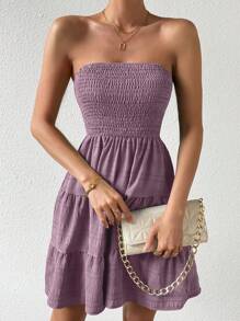 Chiquease Vestido de varios niveles con dobladillo sin mangas de unicolor, para uso vacacional