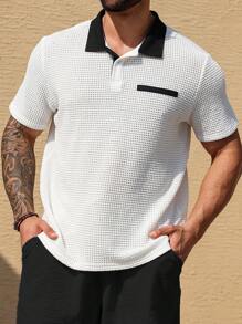 Manfinity Homme Plus Size Men's Casual Color Block Collar Short Sleeve Polo Shirt