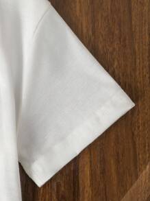 SHEIN Elladie kids 年轻女孩爱心与小狗印花圆领短袖休闲 T 恤 - 白色 - 查看 4