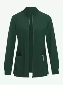 TaskEZ Chaqueta de uniforme de enfermería con múltiples bolsillos de manga larga de unicolor - Verde - Ver 1