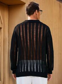 Genlund Suéter minimalista de manga larga y transparente de unicolor para hombre, uso diario casual - Multicolor - Ver 2