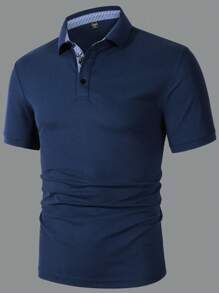 Calvornis 男士条纹短袖休闲通勤 Polo 衫