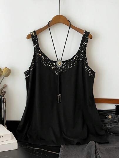 SHEIN LUNE Plus Size Star Print Patchwork Tank Top, Summer Casual