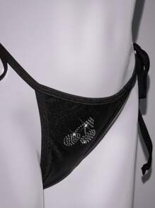 SHEIN ICON Top de bikini de mujer con cuello de halter y adornos de rhinestone, para el verano y las vacaciones en la playa