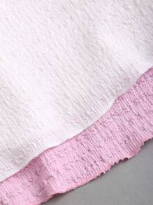 Sweetra Nuevo conjunto de camisetas sin mangas de mujer con volantes, encaje texturizado y patchwork en blanco y rosa