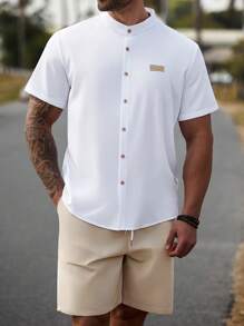 Manfinity Homme Plus Size Men's Single-Breasted Short Sleeve Shirt And Shorts Casual 2 Pieces Set - Multicolor - View 7