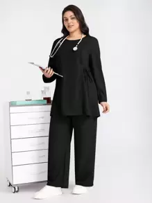 TaskEZ Conjunto de uniforme de trabajo de unicolor de manga larga y pantalón largo, ropa de trabajo para mujeres de talla grande, ropa de dos piezas, trajes de trabajo, trajes de talla grande para mujeres, ropa de talla grande para mujeres, pantalones de talla grande para mujeres, conjuntos de ropa de talla grande para mujeres